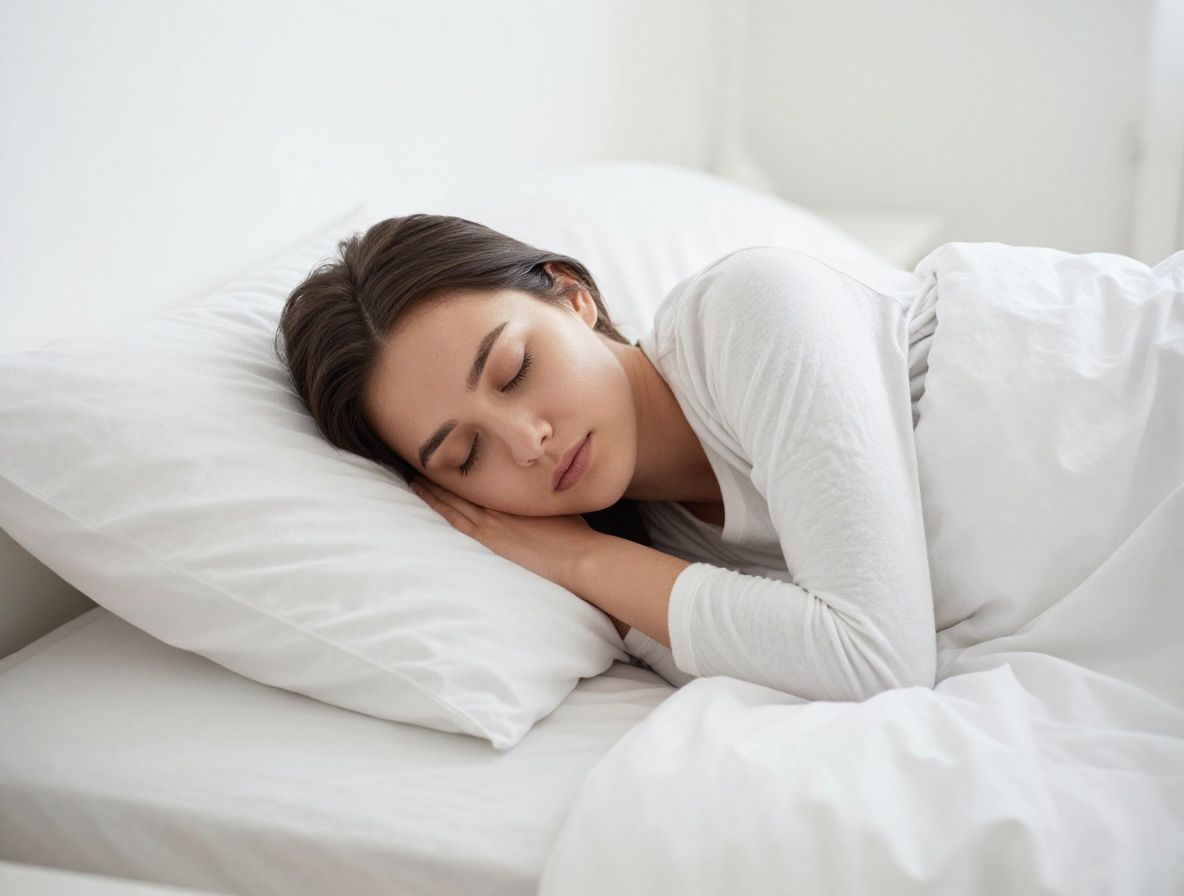 Уютная спальня в скандинавском стиле с мягким утренним светом, белые простыни, открытое окно — иллюстрация здорового сна